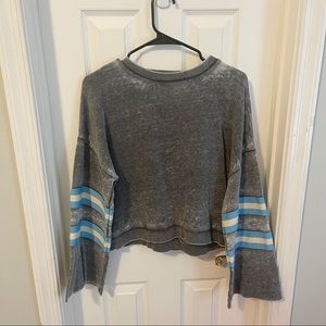 Vintage Havana Dolman Flare Sleeve Cropped Burnout Lightweight Sweatshirt
